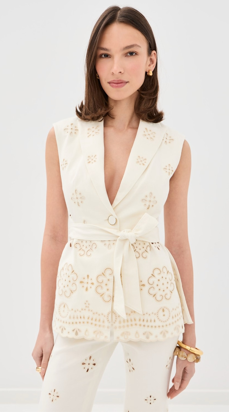 Veronica Beard Townes Eyelet Vest Dove